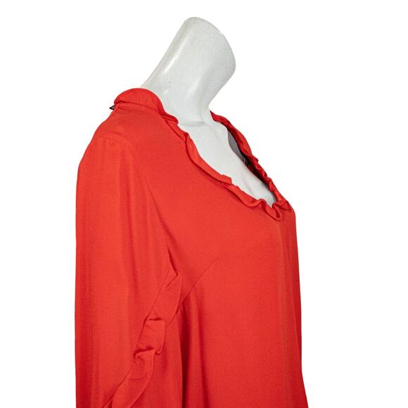 ALEXIS Scoop Neck Ruffle Blouse Red Long Sleeve Size Medium - Picture 7 of 8